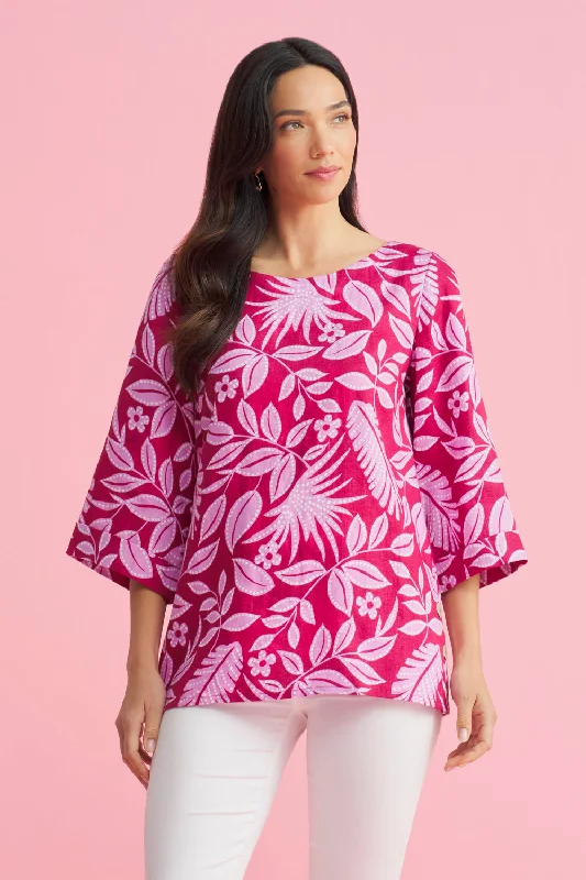 French Linen Button Detail Top - Holiday Print Australian Beach Australian Beach