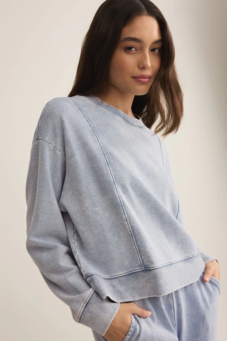 Z Supply Lax Knit Denim Sweatshirt Dynamic Women's High - energy