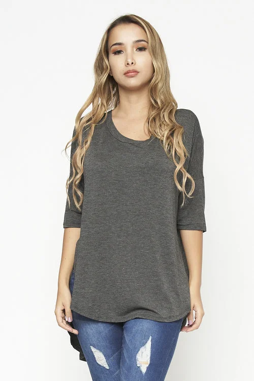 3/4 Sleeve Round Neck High Low Tunic Top (D72080-PJ505) Elegant Women's Formal 