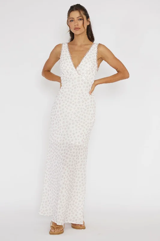 Miss Divine V-Neck Maxi Dress Flower Peach Bold Women's Animal Print