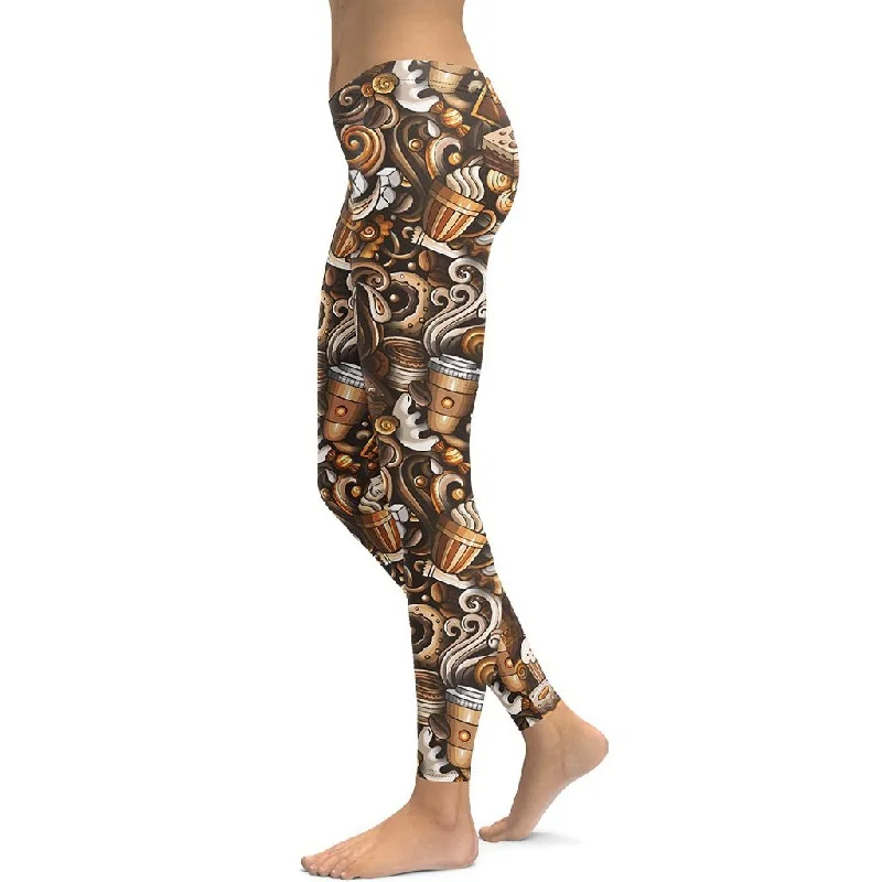 Coffee Shop Print Leggings Luxurious Women's High -  end
