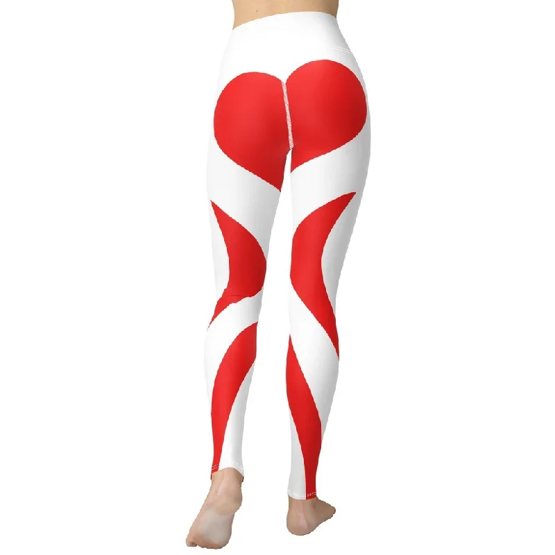 Red & White Heart Shaped Yoga Leggings Traditional Women's 