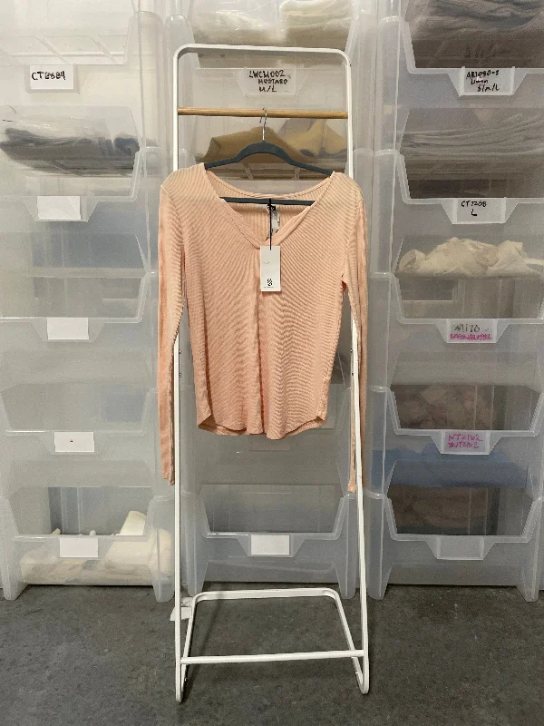 Unwind Waffle Knit Long-Sleeved Top in Peach Refined Women's  Refined Women's 