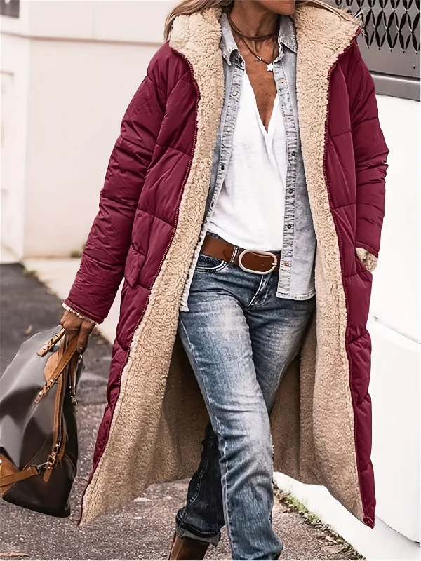 Plus Size Zip Up Sherpa Hooded Coat Australian Beach