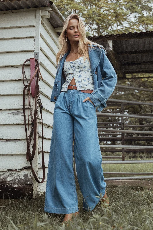 Rosalee Chambray Wide Leg Pant - Medium Denim Edgy Women's Punk