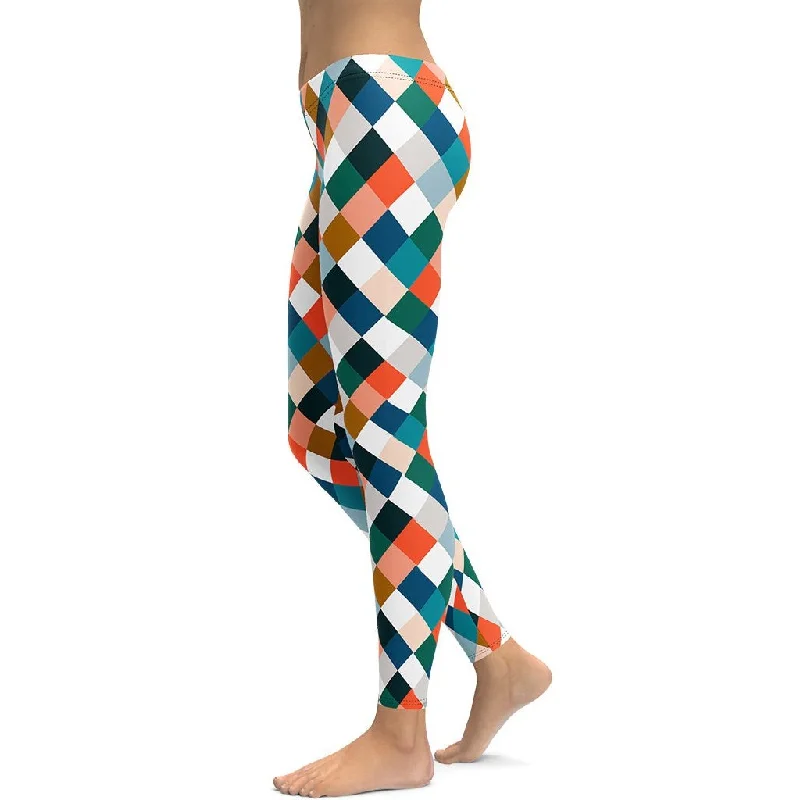 Colorful Rhombus Pattern Leggings Cozy Women's Winter