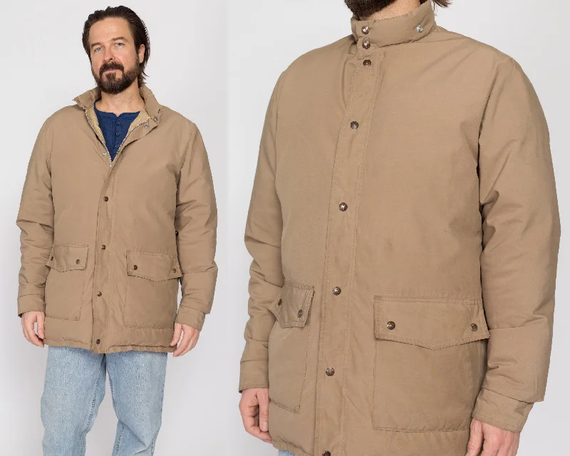 Large 70s Schott Khaki Down Fill Puffer Winter Coat Traditional Women's 