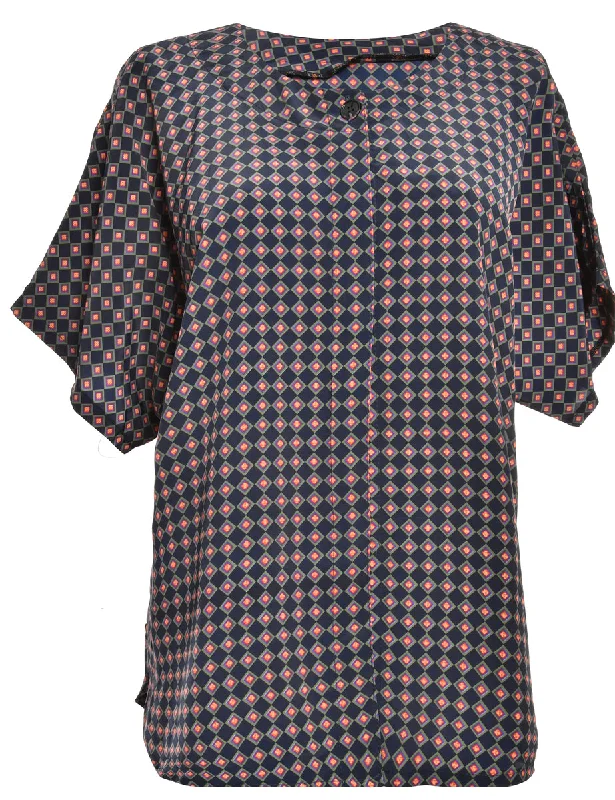 Short Sleeve Multi-Colour Patterned Top  - M Hip Women's Retro
