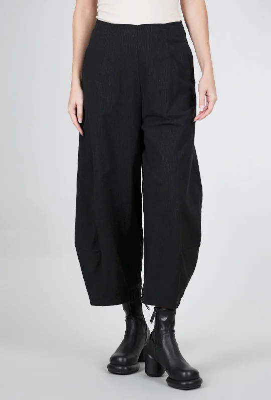 Cotton-Wool Stripe Lantern Trouser, Black Refined Women's Classic 