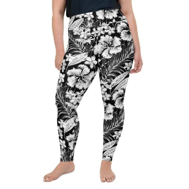 Monochrome Floral Plus Size Leggings British Gentlewoman Style