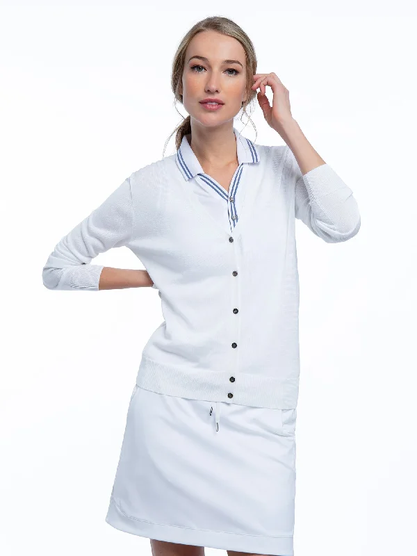 Classic V Neck Cardigan Sweater - White Cool Women's Skate Cool Women's Skate