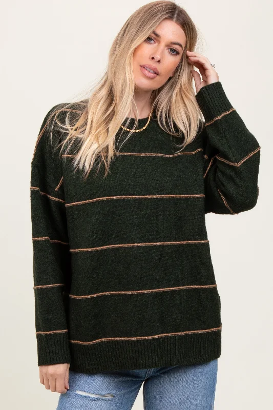 Olive Striped Drop Shoulder Sweater Practical Women's Multi -  Practical Women's Multi - 