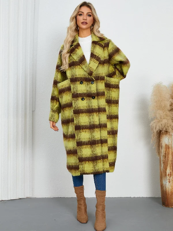 Contrast Double-Breasted Long Sleeve Longline Coat Modern Women's Tech