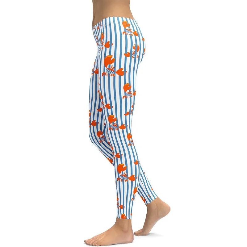 Stripes & Crabs Leggings Preppy Women's College