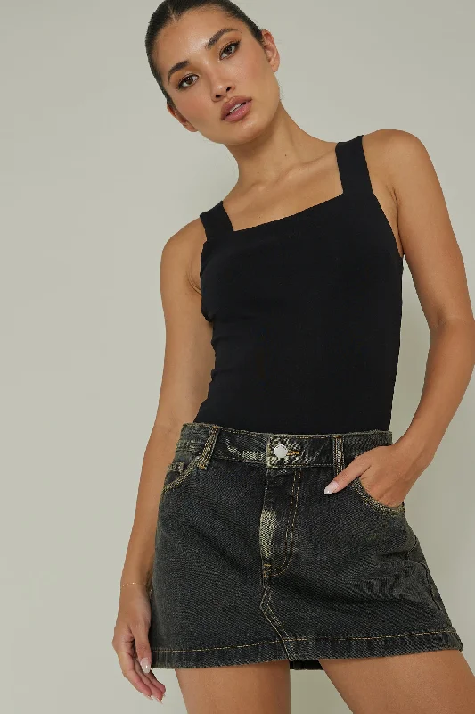 High Time Square Neckline Leotard Black Business