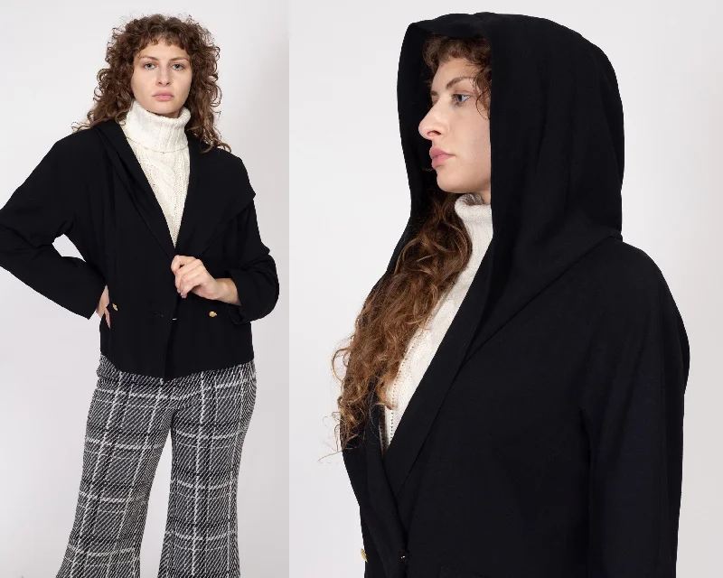 Large 90s Black Hooded Blazer Confident Women's High - fashion