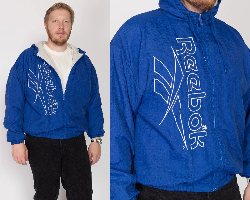 Large 90s Reebok Blue Hooded Big Logo Windbreaker Edgy Women's Punk