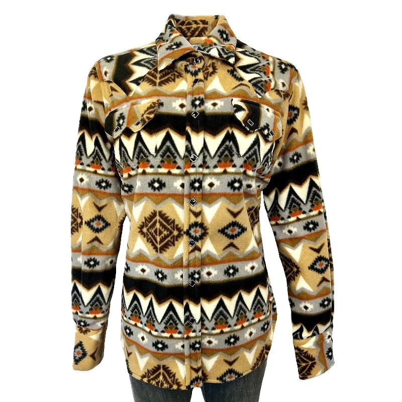 Women's Native Pattern Fleece Western Shirt in Tan & Black Stylish Women's Tropical Women's Native Pattern Fleece Western Shirt in Tan & Black Stylish Women's Tropical