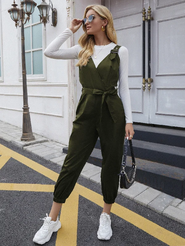 Tie Waist Surplice Neck Overall Jumpsuit Streetwear Style for 