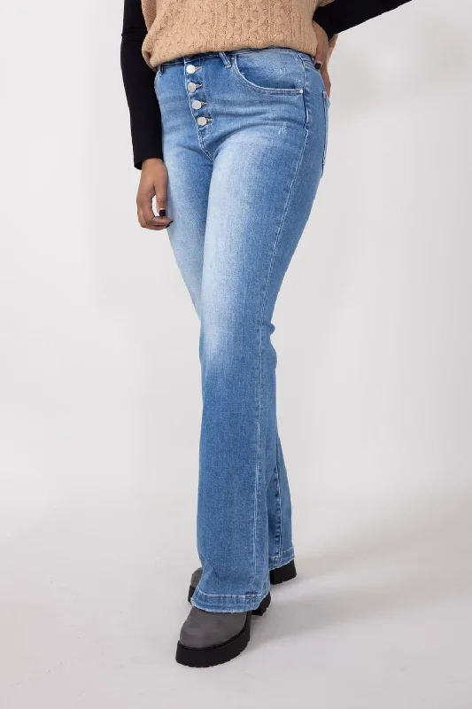 Risen High-Rise Light Wash Button Down Bootcut Jeans for Women | RDP5521-LT Stylish Women's Neon