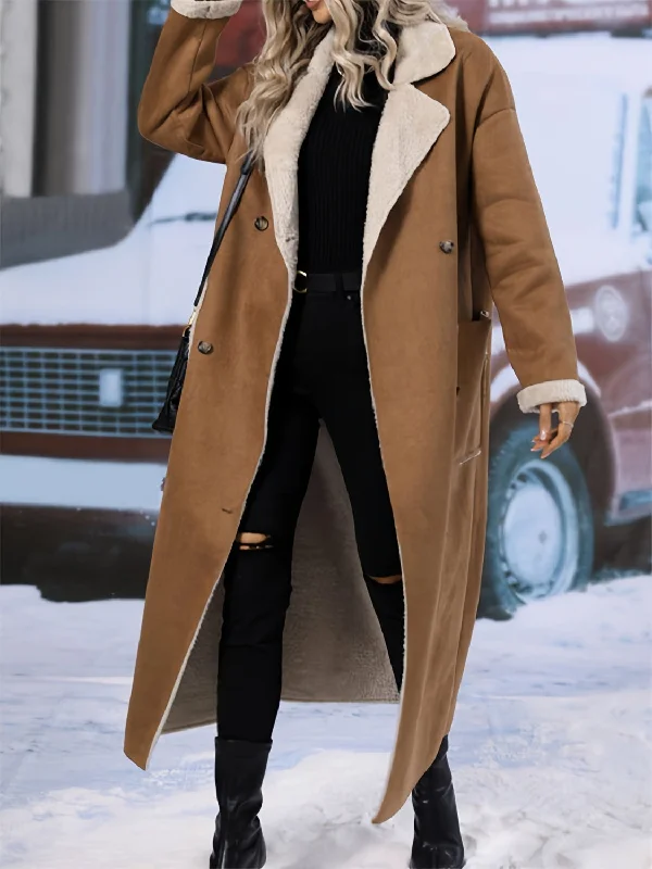 Plus Size Drop Shoulder Sherpa Longline Coat Earthy Women's 