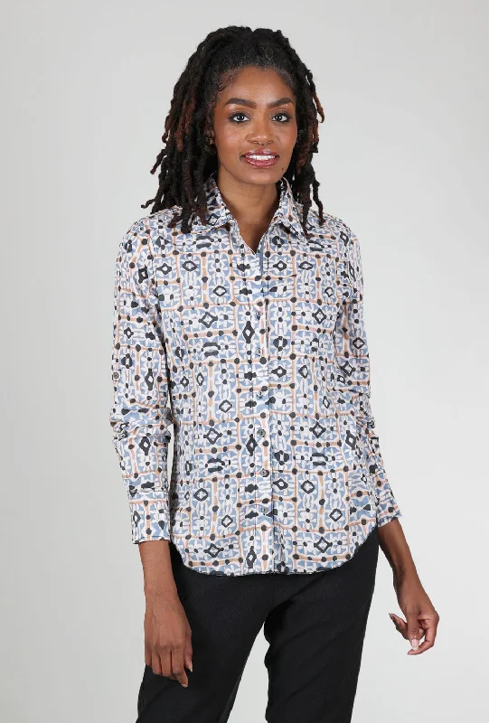 Crinkle Quartz Tile Shirt, Vintage Blue Modern Women's 