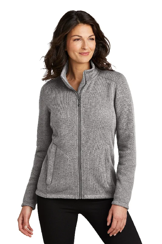 Port Authority Womens Arc Pill Resistant Sweater Fleece Full Zip Jacket - Heather Deep Smoke Grey - New Women