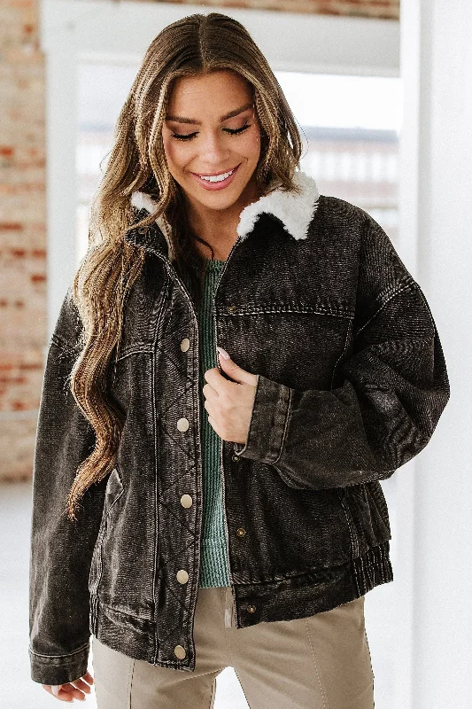 Andi Sherpa Collar Oversized Denim Jacket Earthy Women's 