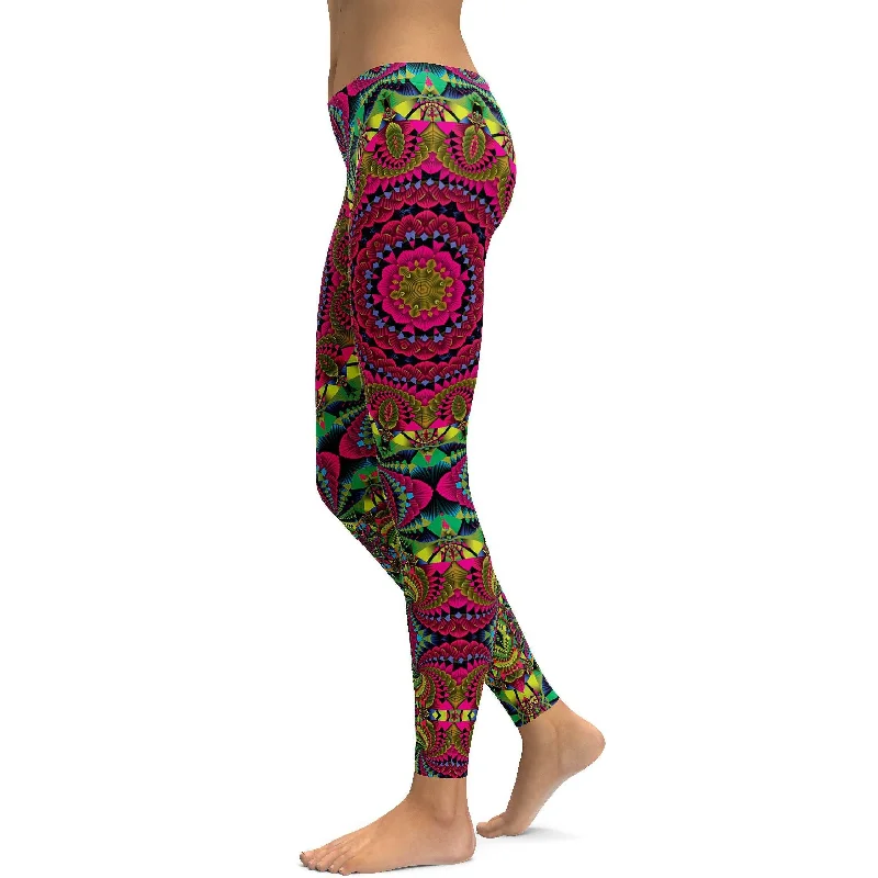 Pink Kaleidoscope Leggings Stylish Women's Neon