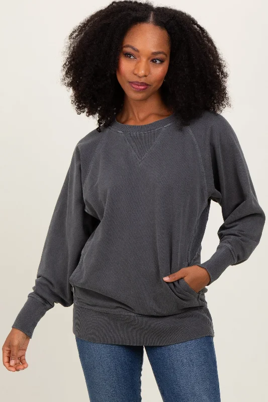 Black Vintage Wash French Terry Pullover Relaxed Women's 
