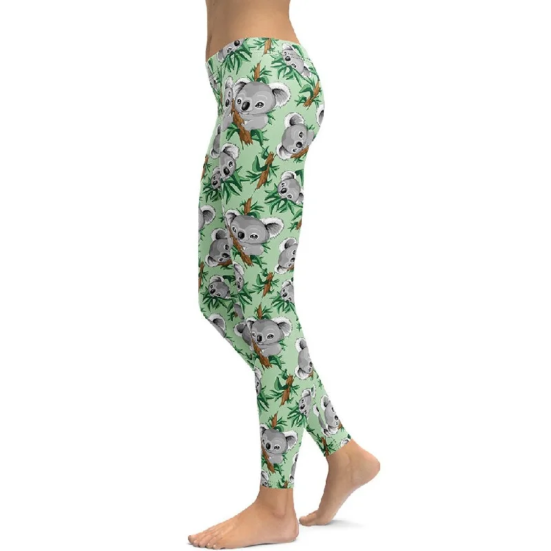 Cute Koala Leggings Cozy Women's Sherpa - lined