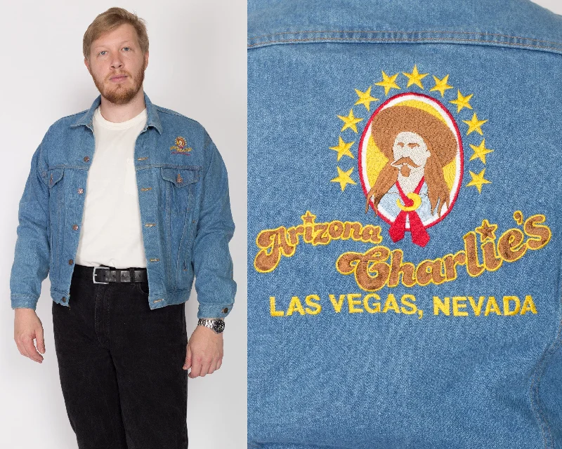 Large 90s Arizona Charlie's Las Vegas Casino Jean Jacket Athletic Women's High - 