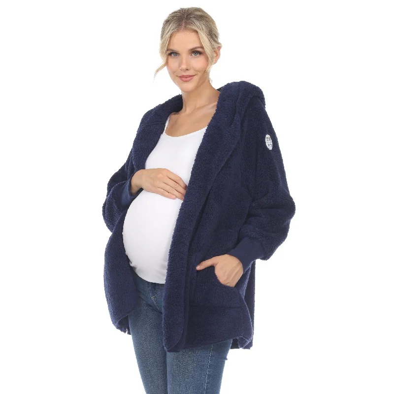 White Mark Womens Maternity Plush Hooded Cardigan With Pockets Size S4X Confident Women's High - fashion White Mark Womens Maternity Plush Hooded Cardigan With Pockets Size S4X Confident Women's High - fashion