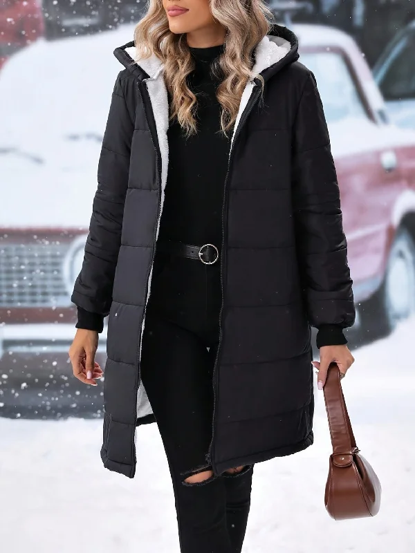 Plus Size Zip Up Hooded Winter Coat Youthful Women's Pop
