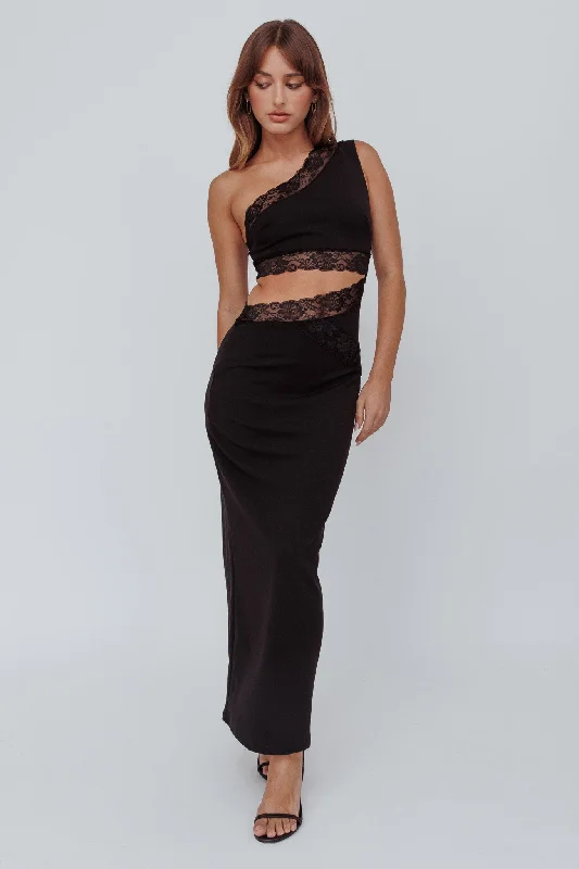 Mahli One-Shoulder Cut-Out Maxi Dress Black Earthy Women's Hemp - based