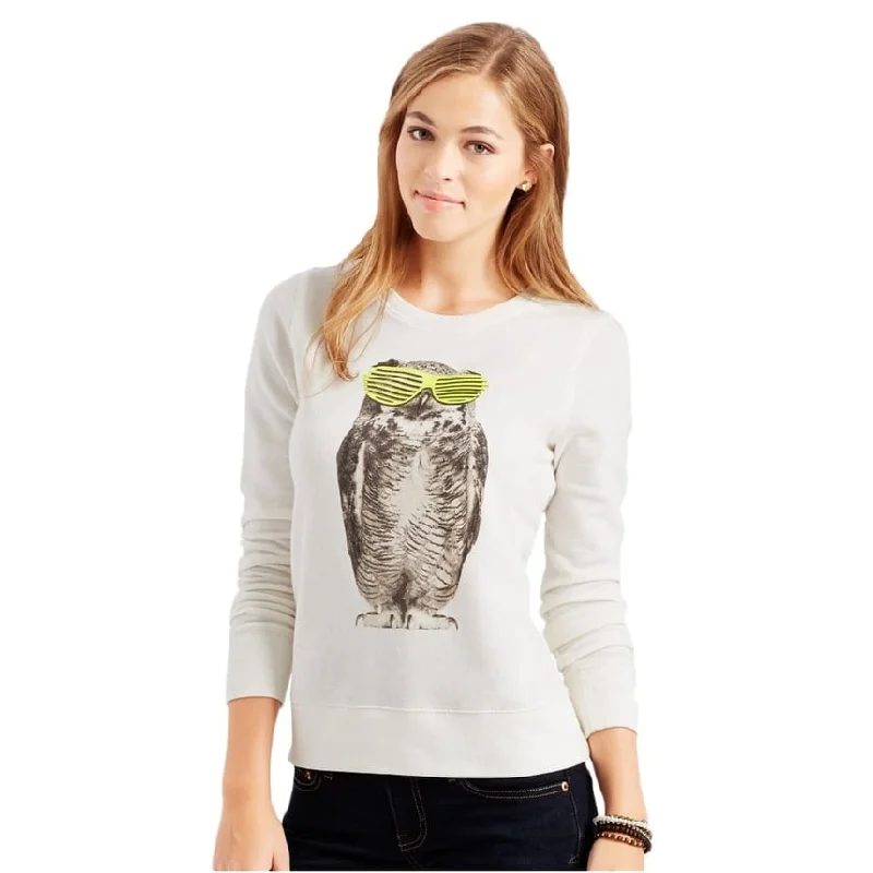 Aeropostale Womens Owl Swag Sweatshirt, Off-White, Small Feminine Women's Style 