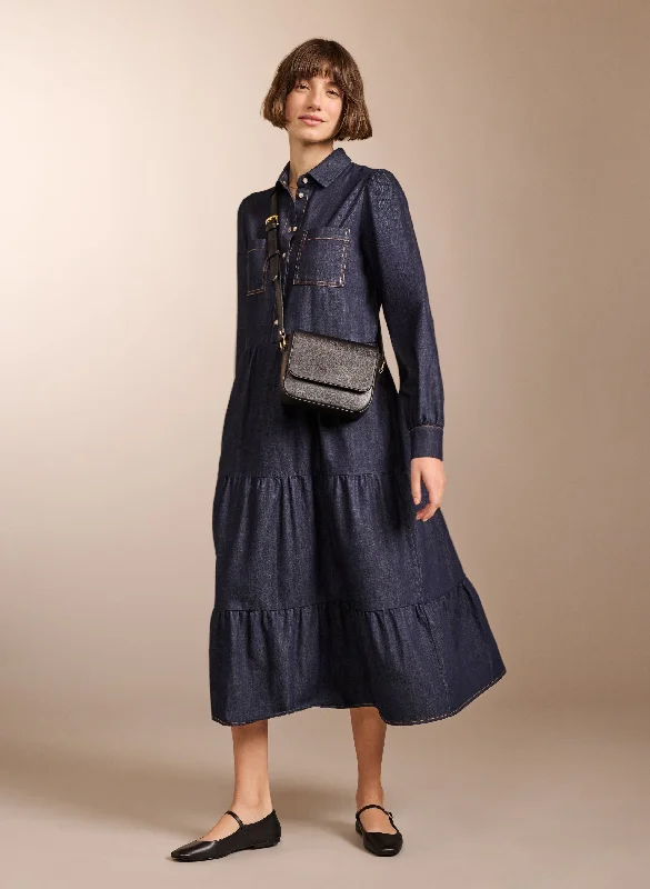 Mel Organic Cotton Dress | Dark Denim Polished Women's Silk