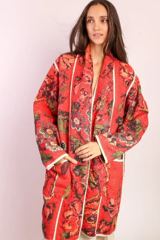 RED KANTHA JACKET COAT IMRA Casual Women's Loose - fitting