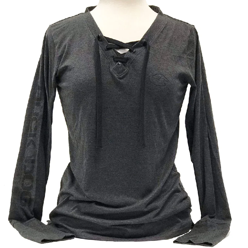 Ladies L/S Lace Up V-neck Confident Women's High - fashion