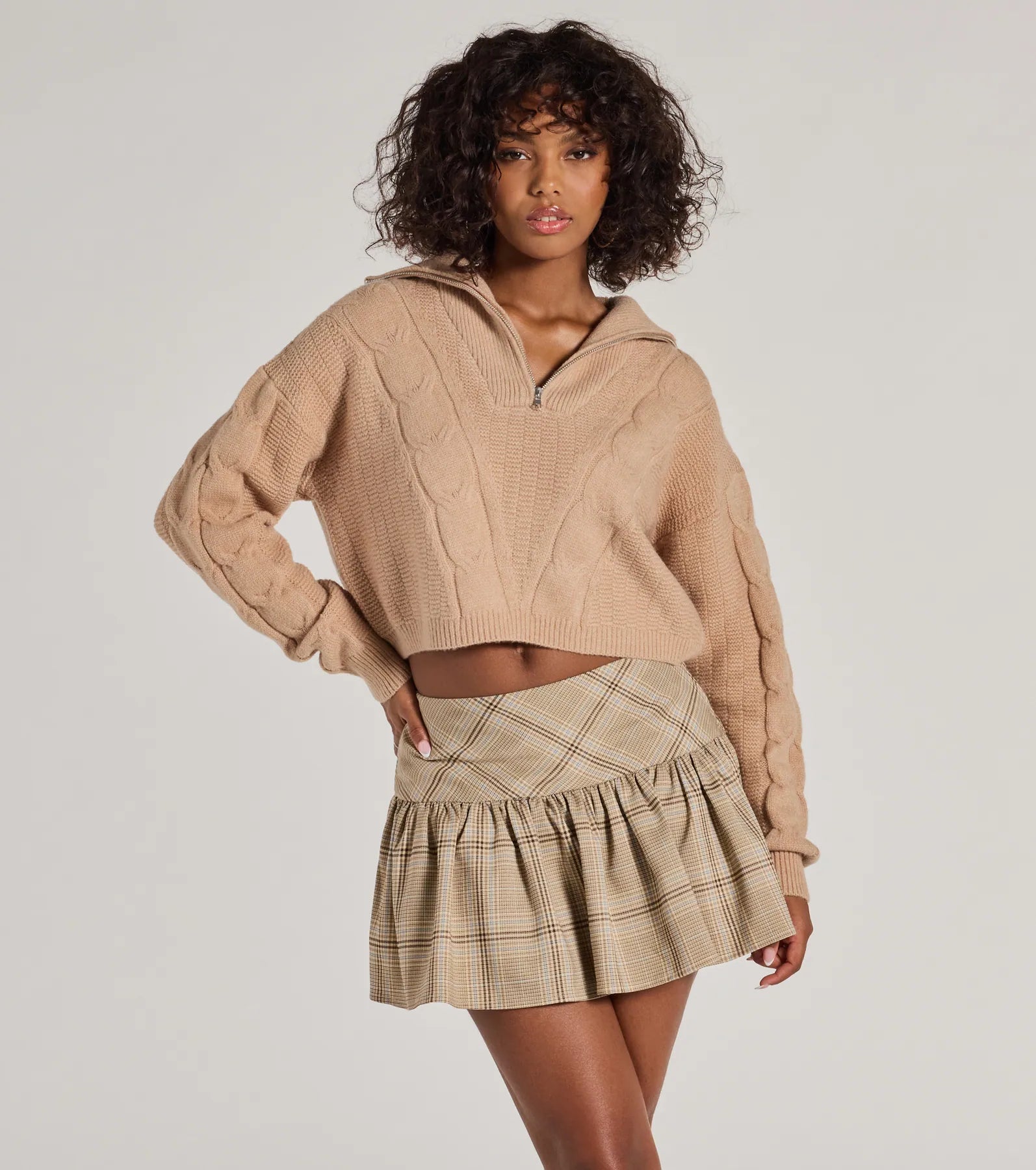 Elevated Cozy Half-Zip Cable Knit Sweater Relaxed Women's 