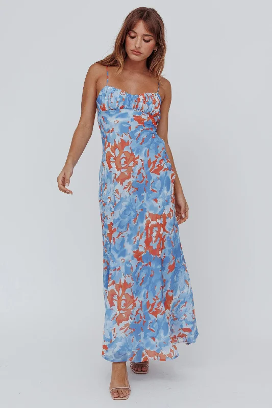Nerida Twist Back Maxi Dress Abstract Blue Trendy Women's 