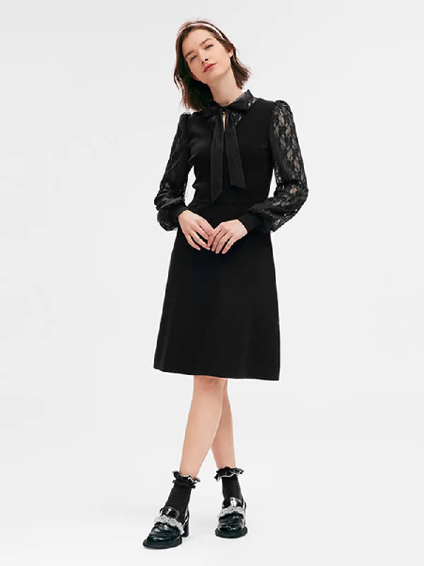 Tencel Lace Patchwork Midi Dress Earthy Women's 