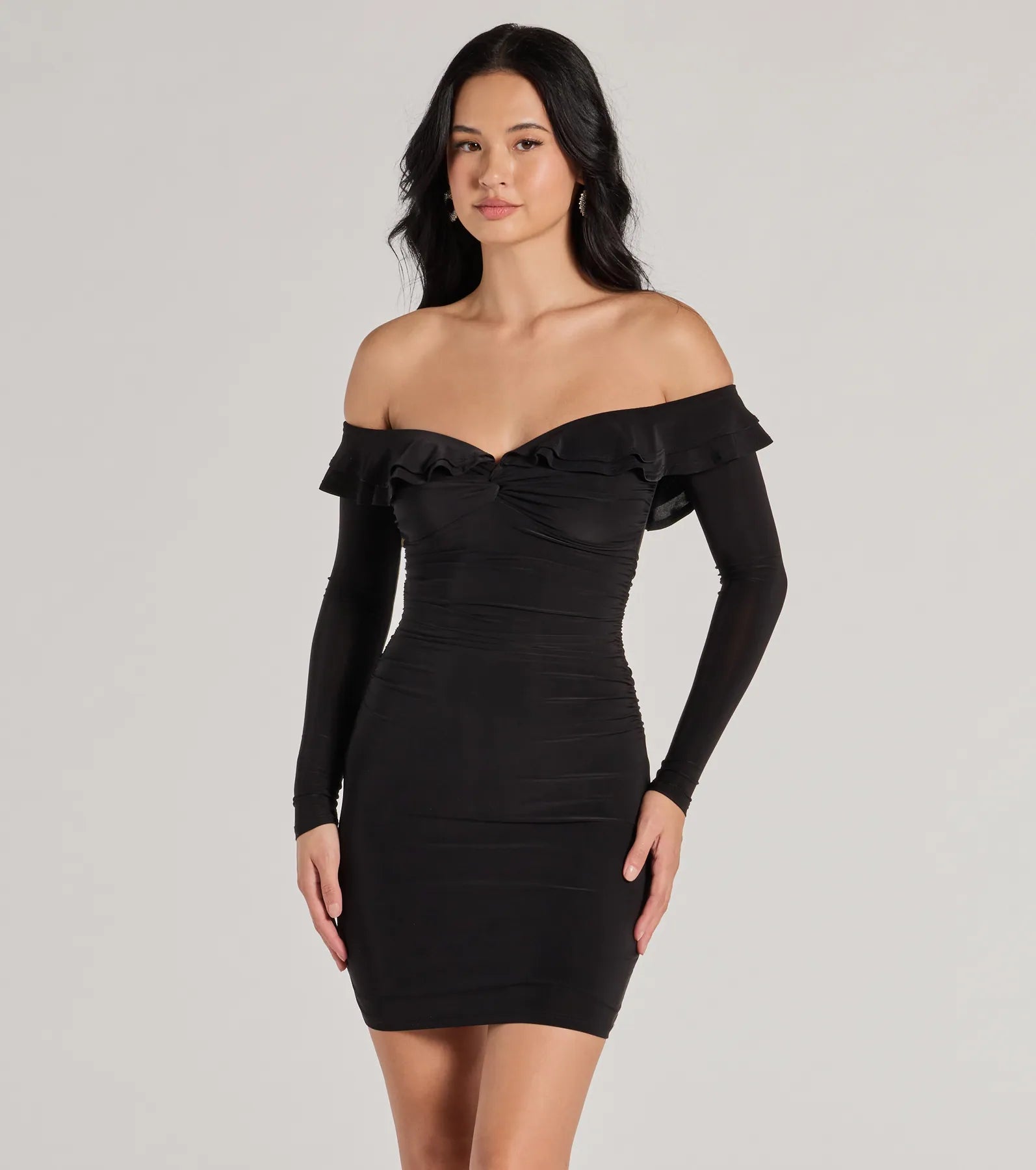 Charming Muse Off-The-Shoulder Ruffled Mini Dress Elegant Women's 