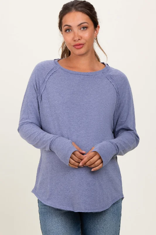Light Navy Heather Exposed Seam Long Sleeve Maternity Top Elegant Women's Formal  Elegant Women's Formal 