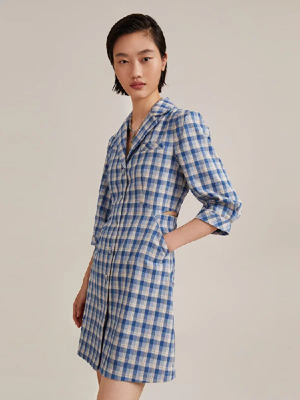 Gathered Waist Plaid Mini Dress Dynamic Women's Moto