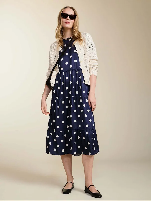 Manon Satin Dress | Navy Big Polka Streetwear Style for 