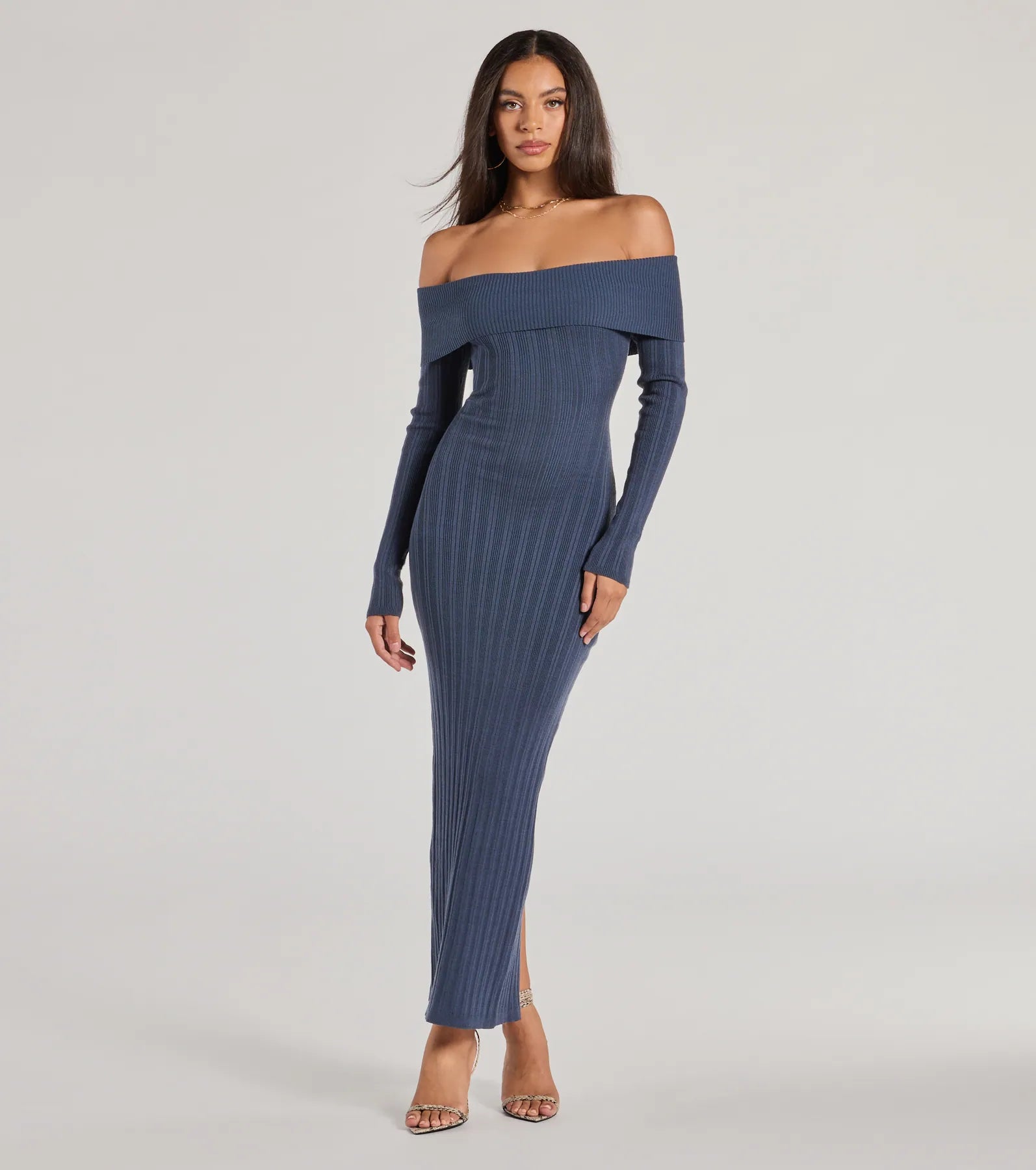 Chic Choice Knit Off-The-Shoulder Maxi Dress Relaxed Women's 