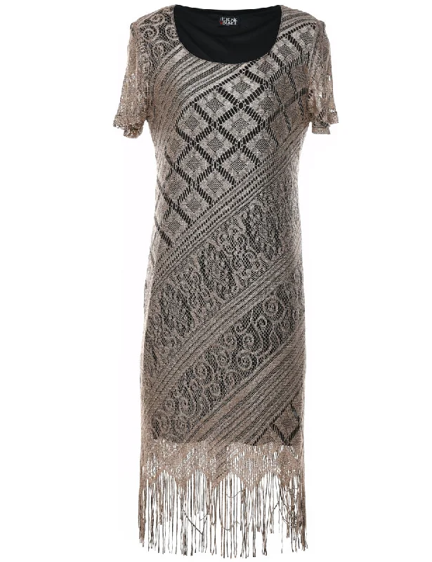 Light Brown Evening Dress - M Dapper Women's Bow - adorned