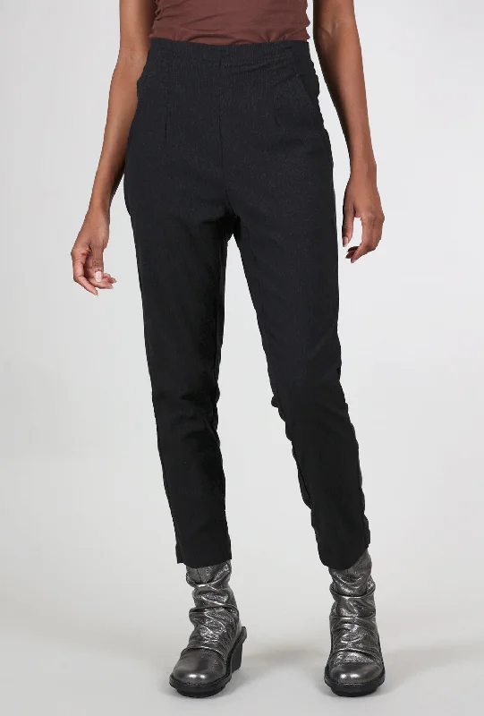 Cotton-Wool Stripe Straight Trouser, Black Laid - back Women's Style