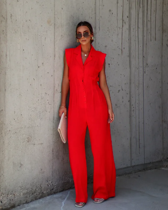 Ginnay Collared Button Front Jumpsuit Refined Women's Velvet